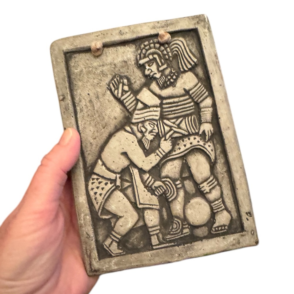 Vintage Stone Relief Plaque Caballero Aquilla Azteca Warrior  wall plaque Mexico